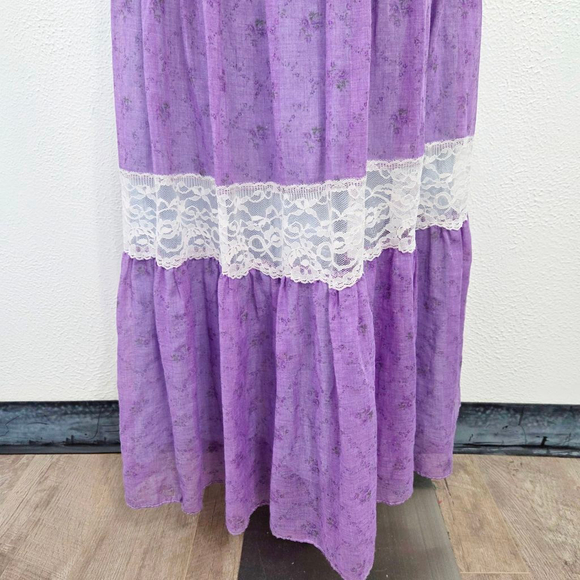 Vintage purple floral prairie dress dainty pastel cottagecore flutter sleeve 70s - Picture 5 of 7